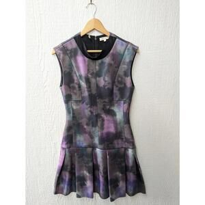 Rebecca Taylor Purple Haze Floral Drop Waist Pleated Dress Galaxy Women's 6
